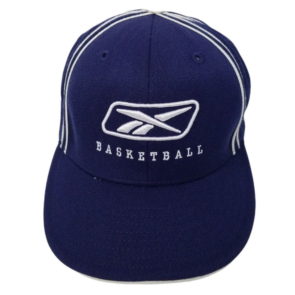 Reebok Logo Flexfit Basketball Trucker Cap Hat OSFA Blue White Embroidered